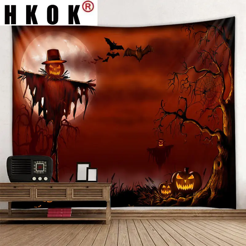 

HKOK Halloween Tapestry Wall Rugs Wall Hanging Fabric Mural Background Cloth Towel Beach Fabric Blanket Bedroom Home Bar Decor