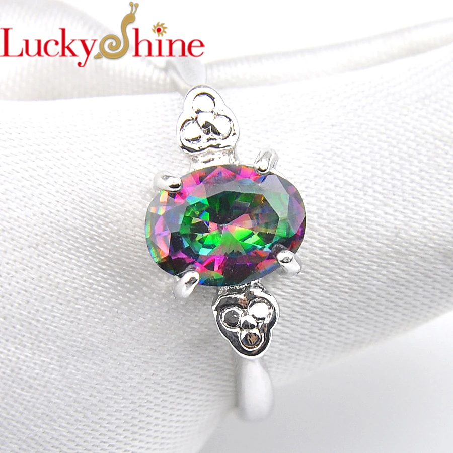 

Luckyshine High Quality Wedding Jewelery Party Ring Oval Mystic Rainbow Crystal Zircon Rings For Women size 7 8 9