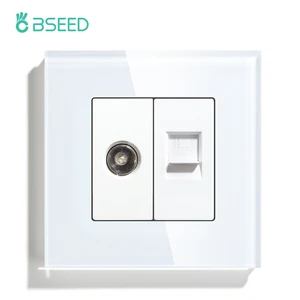 bseed tv wall power socket cat5 internet wall socket outlets tempered glass panel white black golden free global shipping