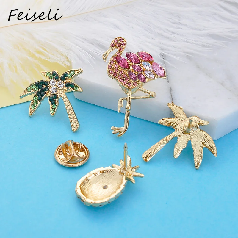 Feiseli креативный сплав мультфильм ананас Кристалл Брошь для женщин кокосовое