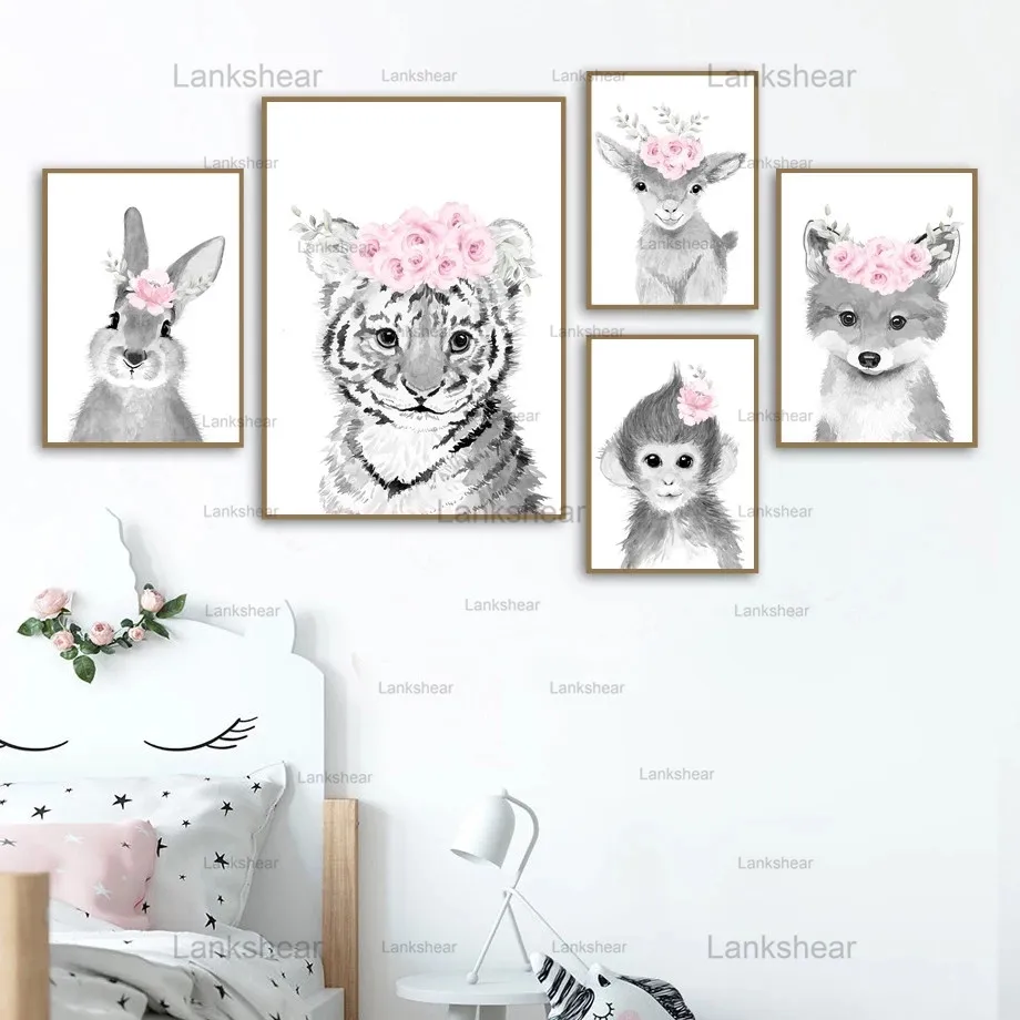 Скандинавская Картина на холсте Safari Животные Жираф Тигр Зебра кролик настенные