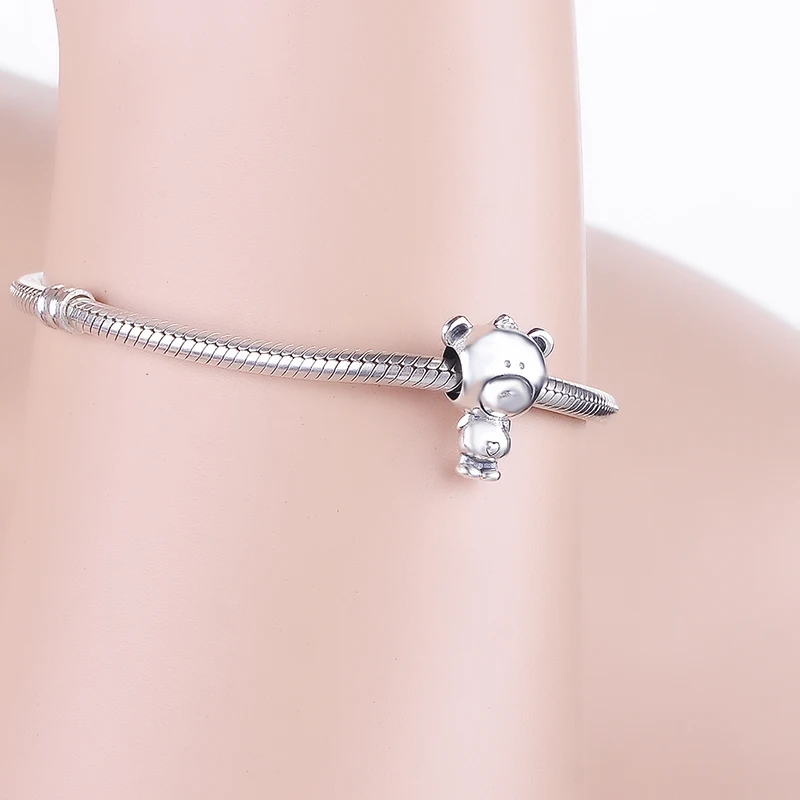 100% Настоящее серебро 925 пробы Медвежонок Тео бисера подходят оригинальные