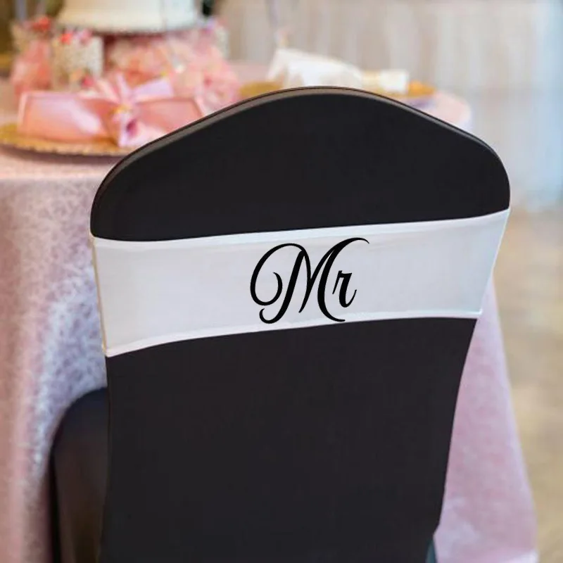 mr mrs bride groom his hers Husband wife chair sash band bow Wedding engagement Party Bridal Shower banquet decoration supplies