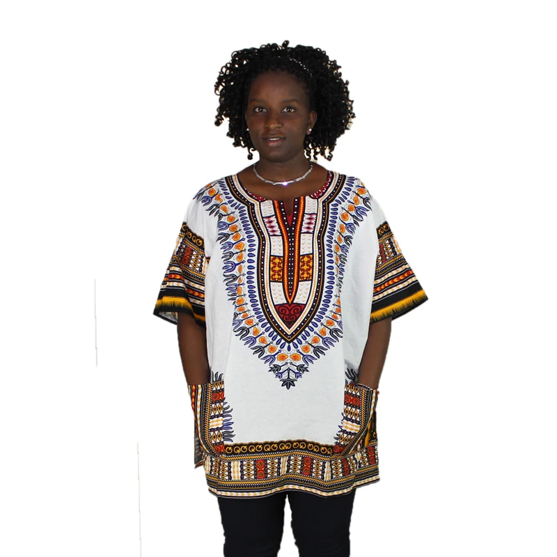 Белый Дашики одежда для мужчин и женщин 100% хлопок Африканский Традиционный принт
