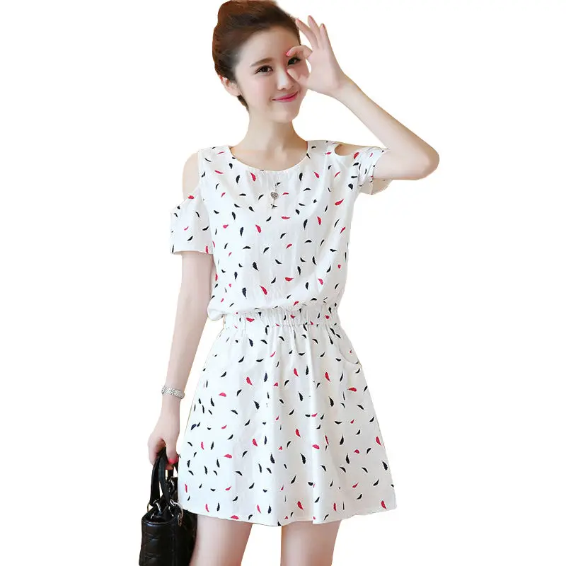 

Women's Dress For Spring Summer Style Women's A-Line O-Neck Manga corta Cotton printing fashion design Ladies Dress SS3213