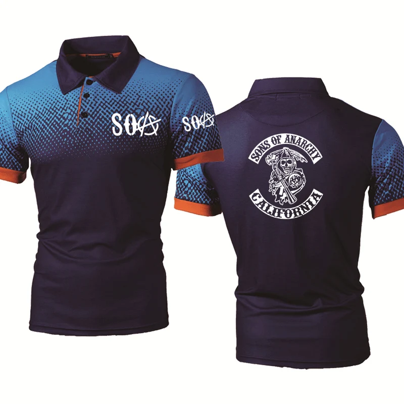 

Summer Men's POLO shirt SOA Sons of anarchy the child Skull Printing Gradient high quality Cotton Men's short sleeve