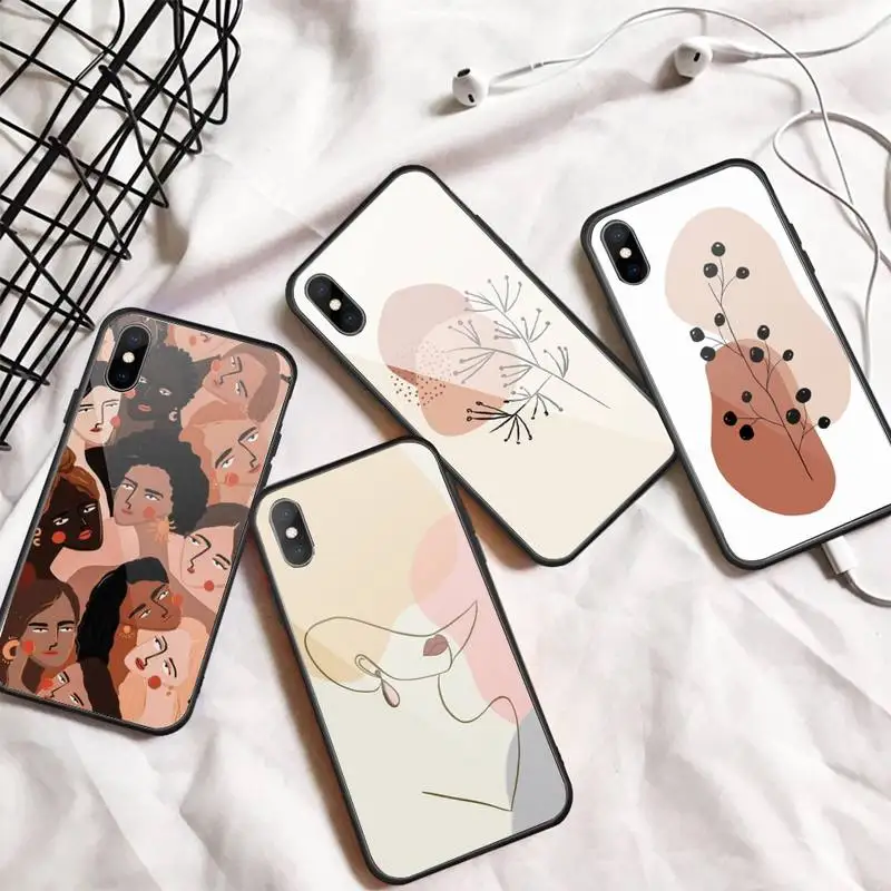 

abstract fashion vintage girl minimalist art Phone Case Tempered glass For iphone 6 7 8 plus X XS XR 11 12 13 PRO MAX mini