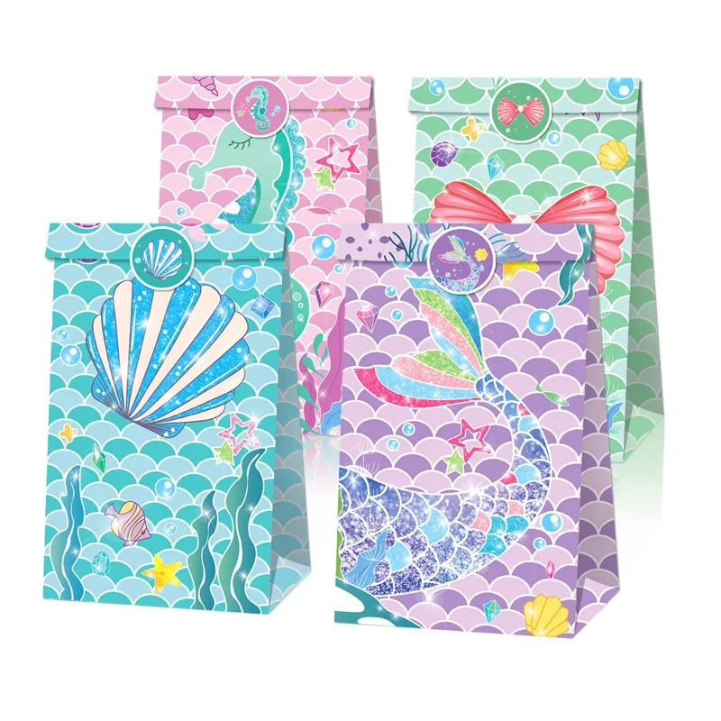 

12pcs Mermaid Tail Seahorse Shell Gift Bags Baby Girl Party Favors Little Mermaid Birthday Party Decoration Baby Shower Supplies