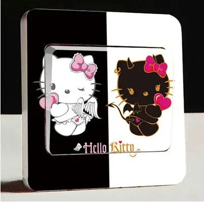 2 шт. список мультфильм hello kitty переключатель гнездо наклейки, украшенные сладкий дом Детская комната переключатель декоративные наклейки - Цвет: Цвет: желтый