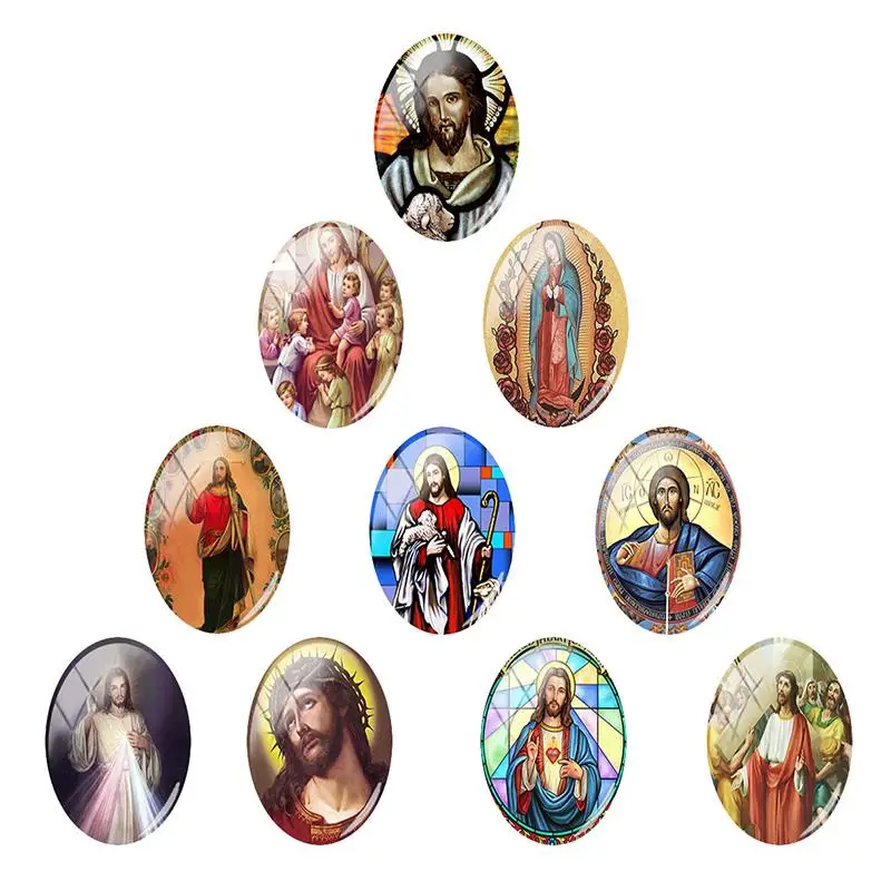 

TAFREE 10pcs/lot Hot selling religion Christian Jesus Cross Blessed Faith Oval Glass Cabochon Bead Flatback Jewelry Finding ys77