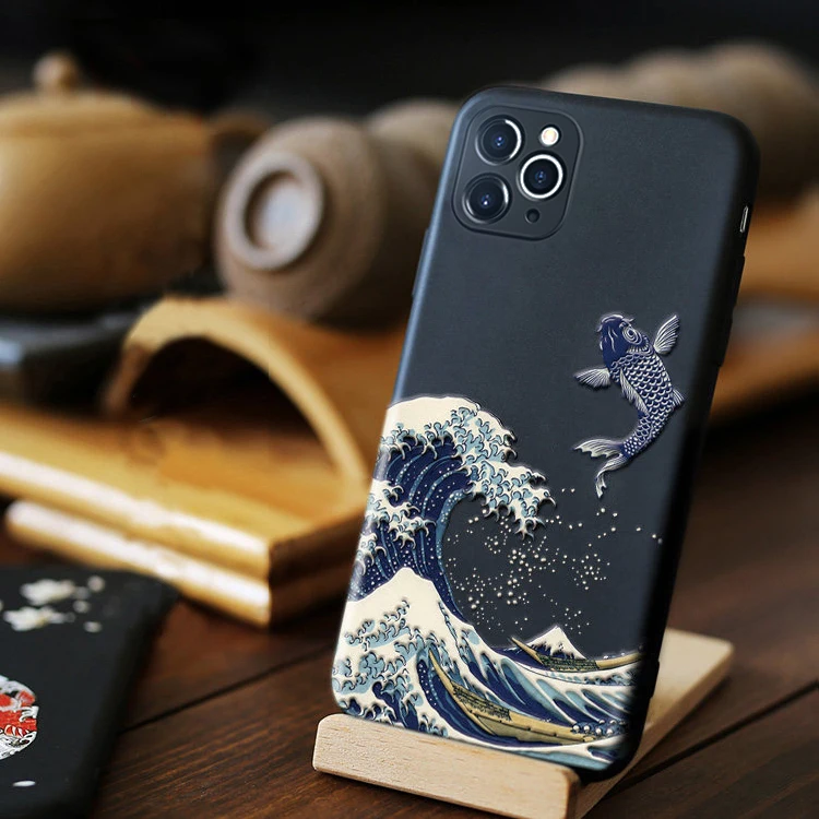 

For Iphone 12 11 Pro Max 7 8 6s 6 Plus Case Coque Fundas SE X XR XS Max Apple Phone Cases Cute 3D Wave Red-crowned Crane Cover