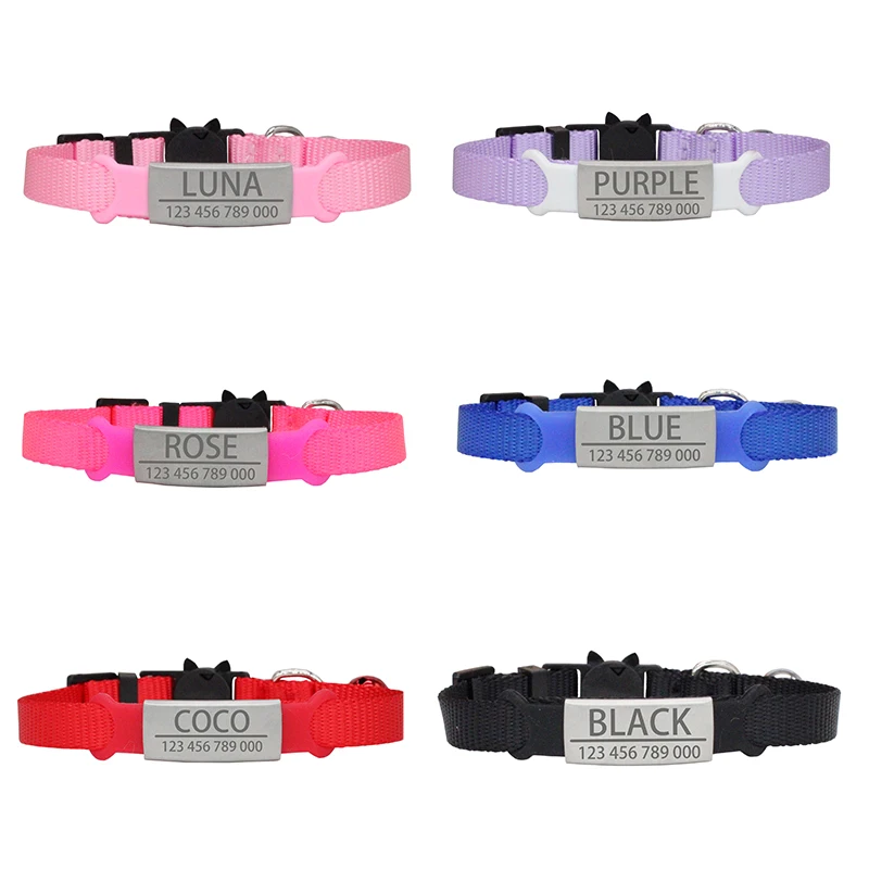 

Customize Personalized ID Cat Collar Safety Breakaway Small Dog Engraving Cute Nylon Adjustable for Puppy Kittens Necklace