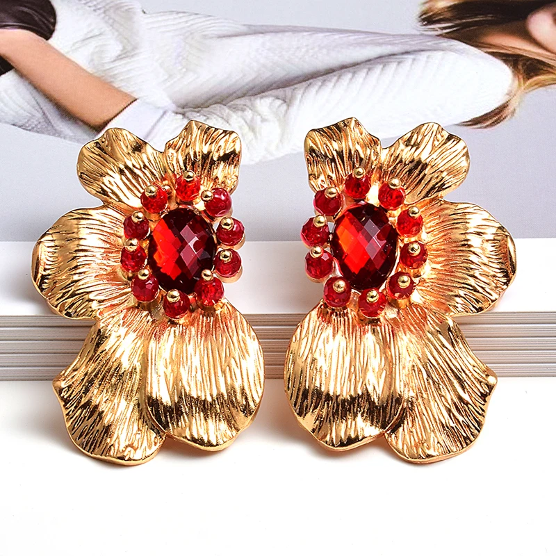 Женские серьги подвески в форме цветка металлические инкрустированные разноцветными камнями Изящные