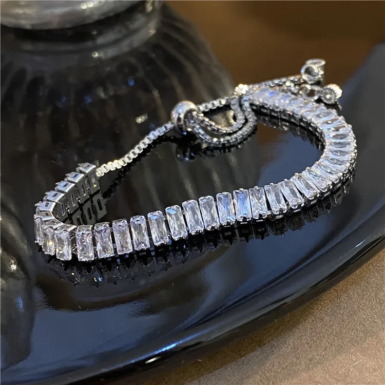 

Classic Female White Crystal Bracelet Trendy Silver Color Open Bracelets For Women Charm Bride Geometry Zircon Party Bracelet
