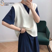 woman sweater female knit vest waistcoat 2021 spring new elegant vintage v neck sleeveless tops korean fashion irregular hem