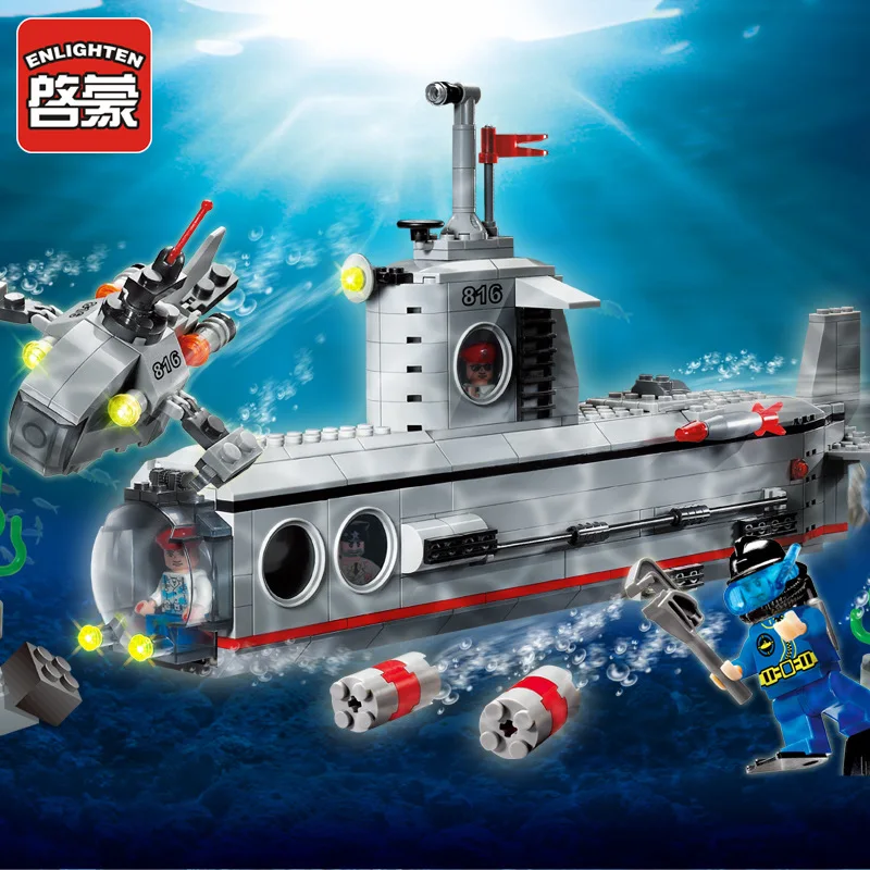 

No.816 Submarine Enlighten Building Block Set,3D Construction Brick Toys, Educational Block toy Children Naval Destroyer Warship