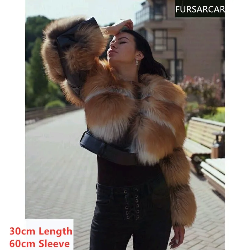 FURSARCAR 2021 Elegant Natural Fox Fur Coat Genuine Leather Jacket Luxury Female High Street Style Thick Warm Winter Overcoat