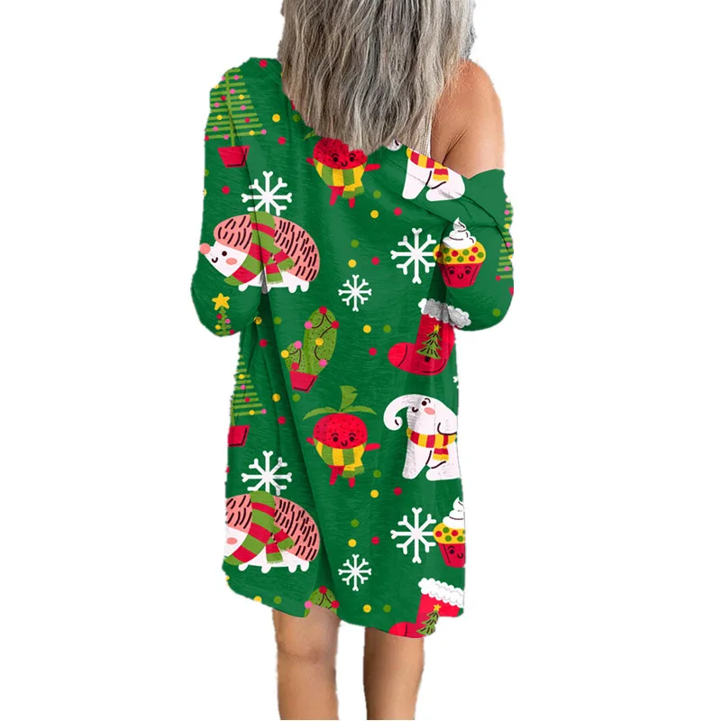 Женский кардиган на пуговицах модный Рождественский с длинными рукавами и