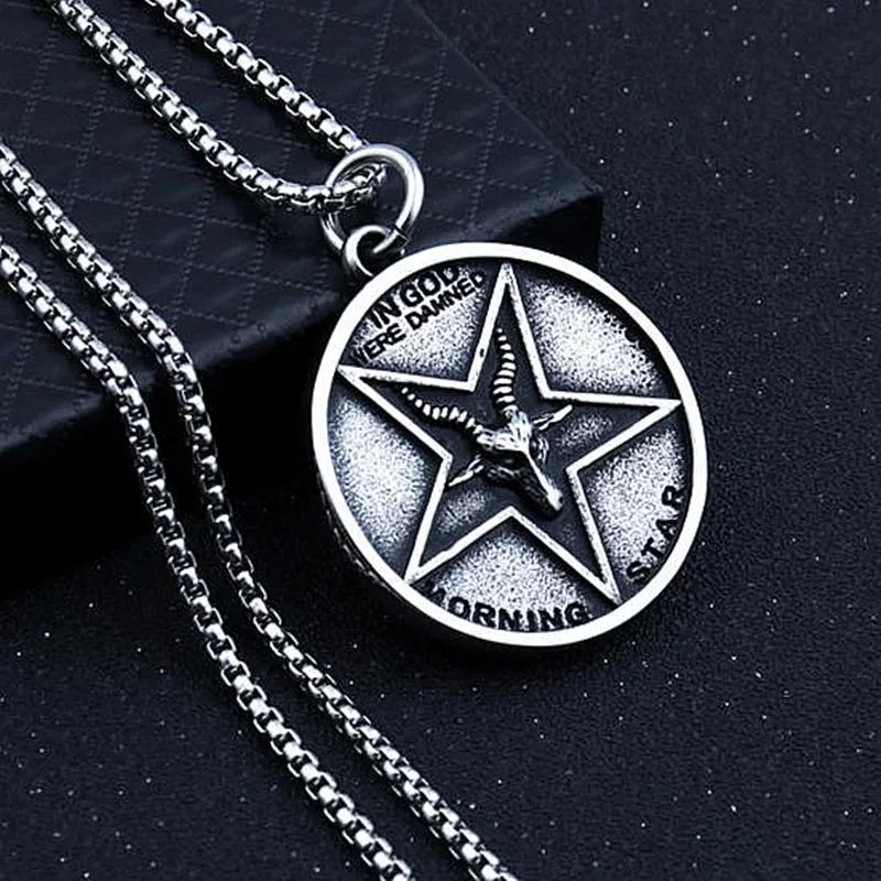 

HNSP Punk Solid Pentagram Demon Round Pendant Necklace For Men Male
