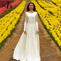 sodigne country modern satin wedding dresses long sleeves sequined belt bridal wedding gowns custom made vestido de noiva