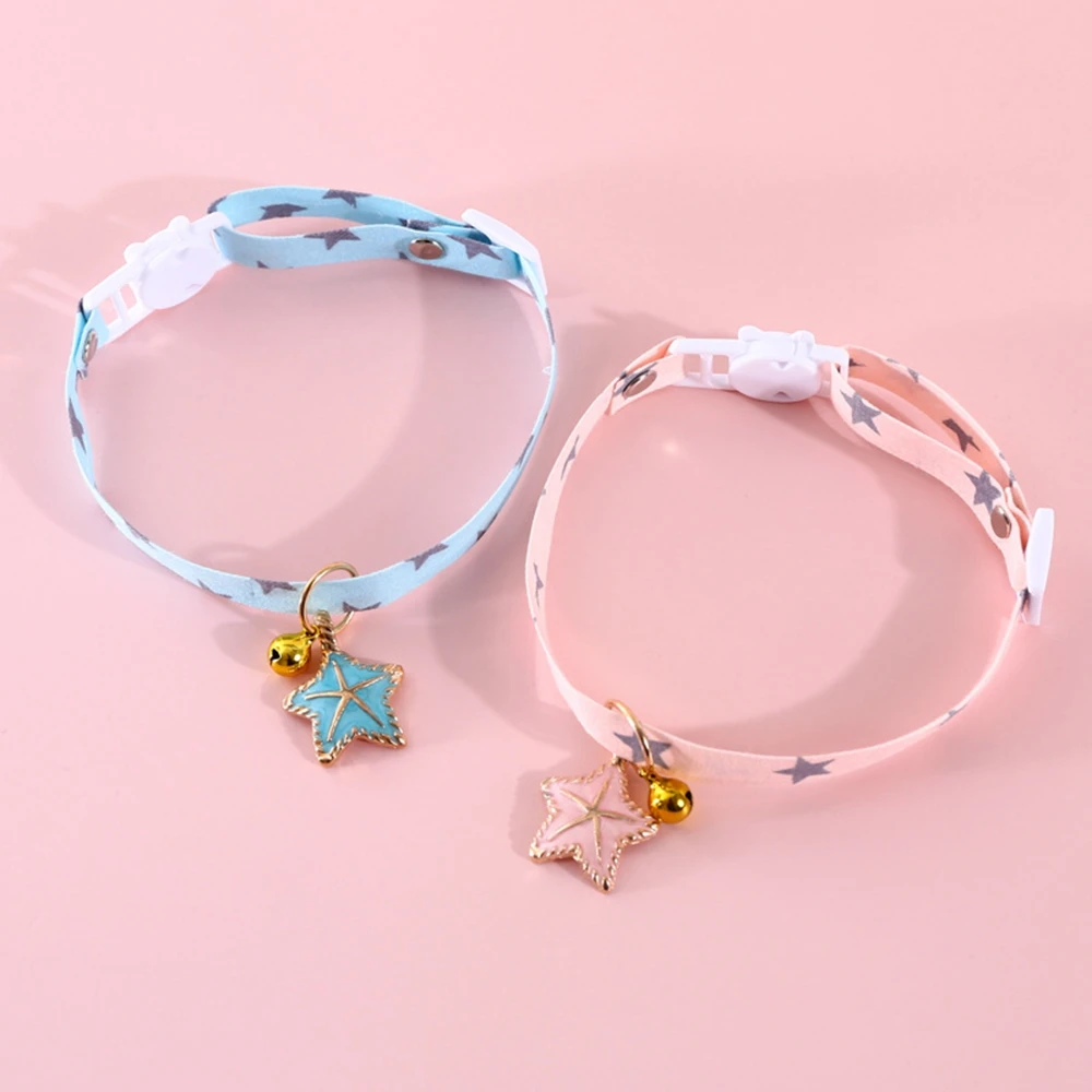 

Breakaway Cat Collar with Bell and Starfish Pendant Star Patterns Adjustable Safety Buckle Kitten Collars for Pets Puppy Dogs