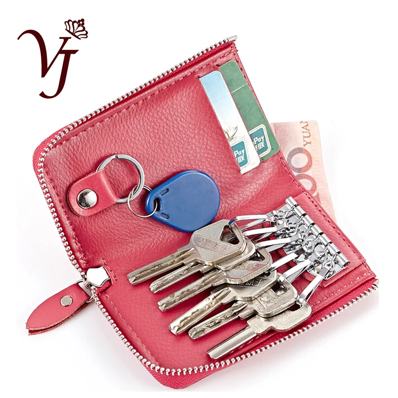 

Female Car Keys Purses Leather Zipper Holder Women Coin Purses Housekeeper Keychain Cover lady Key Case Bag Pouch Purse