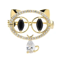 wulibaby cute cat brooches for women lady wear glasses cubic zirconia pet animal party office brooch pin gifts