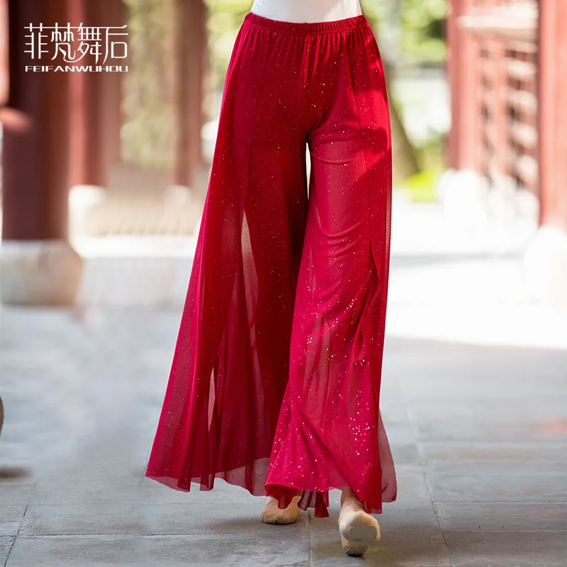 

Модные Костюмные брюки с широкими штанинами, сексуальные длинные брюки из газовой ткани для танца живота для женщин, одежда для тренировок ...