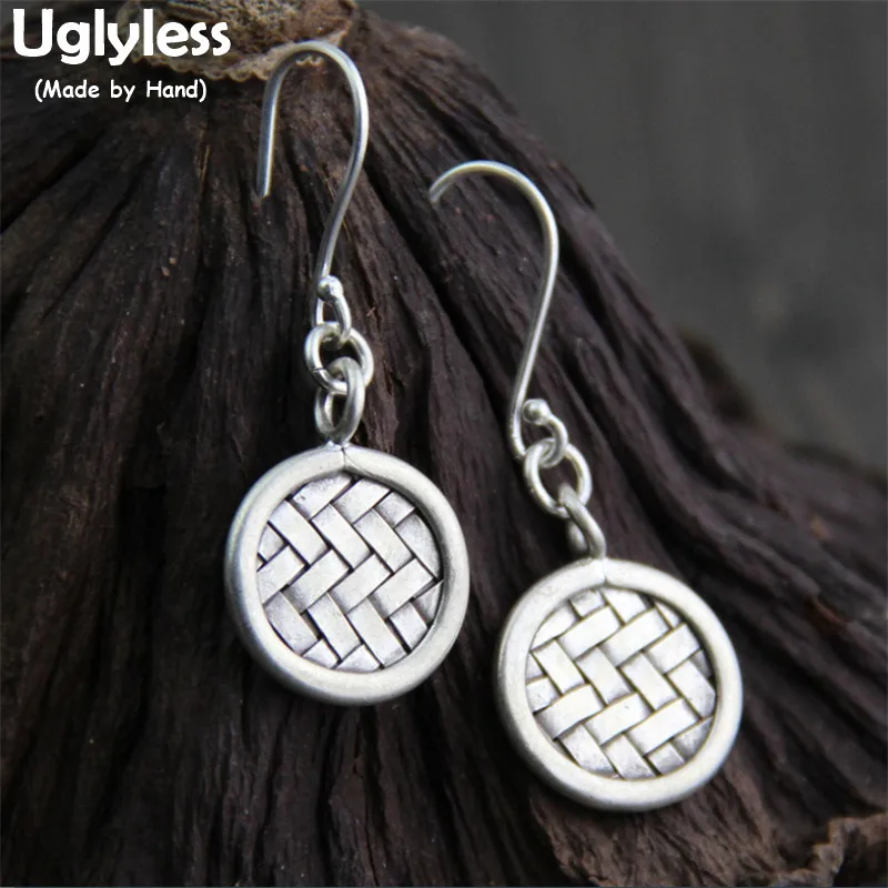 

Uglyless Real 925 Sterling Silver Braided Ethnic Earrings for Women Vintage Exotic Brincos Handmade Weave Thailand Jewelry Retro
