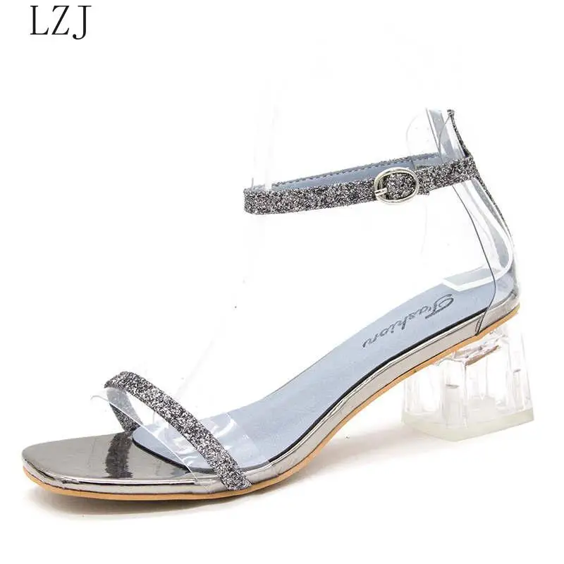 2019 HOT Clear Heels High Women Sandals Summer Shoes Transparent Pumps Wedding Jelly Buty Damskie Ankle Strap Square Pvc | Обувь