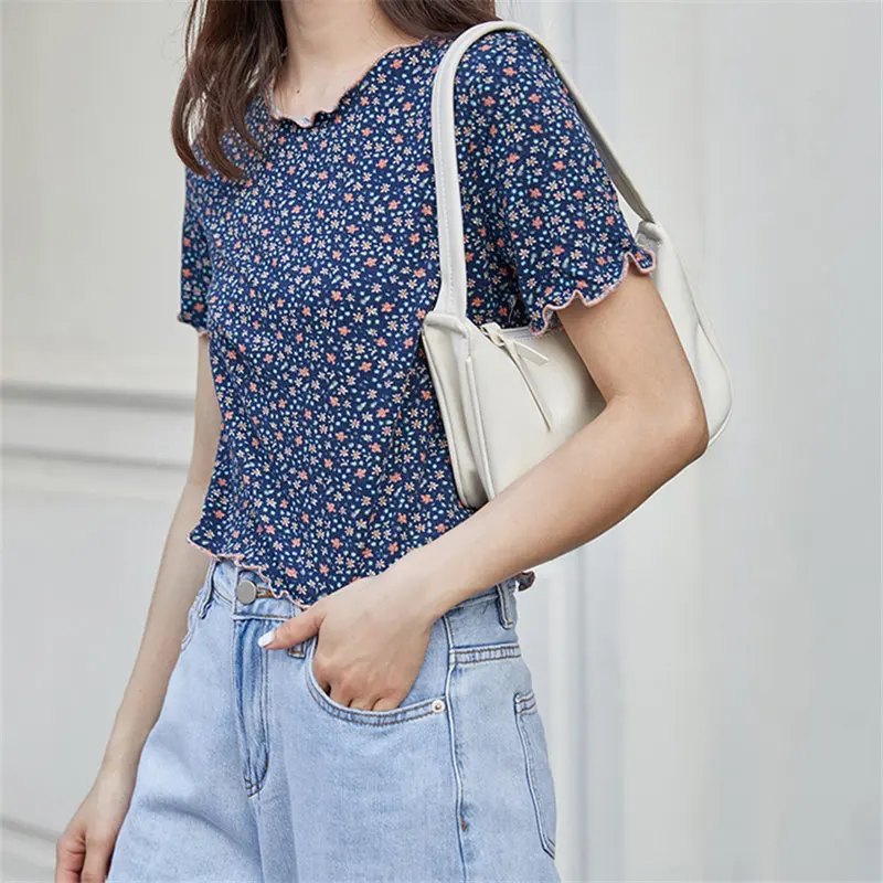 

Hzirip Retro Casual Fashion High Street Vintage Chic 2021 Printed Florals Short Sleeves New Summer Femme High Quality Clothe