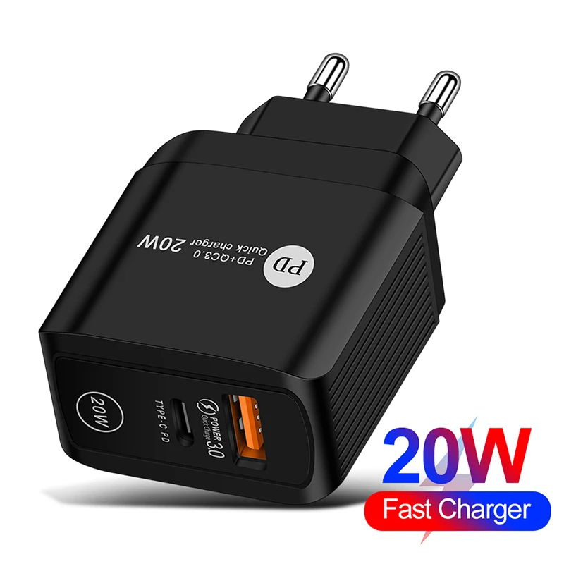 

20W USB Type C Charger For iPhone 12 Pro Max Mini Quick Charge 3.0 QC PD USBC USB-C Fast Charging Travel Wall Charger EU Plug