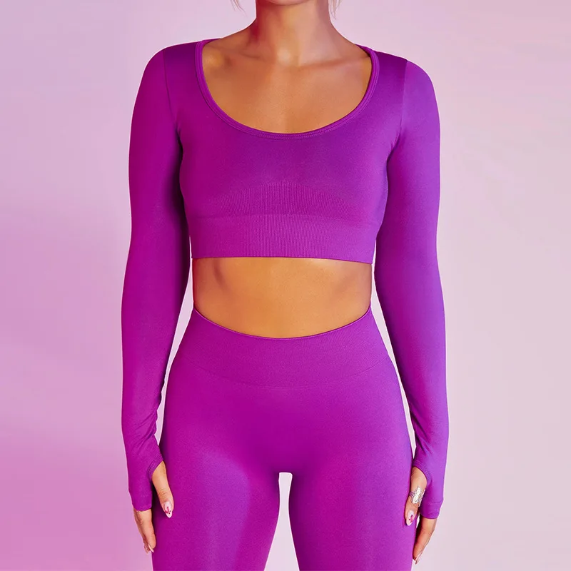 Women Seamless Yoga Set Quick Dry Gym Clothing Running Fitness Leggings Crop Top Sport Suit  Long Sleeve Tracksuit Active Wear