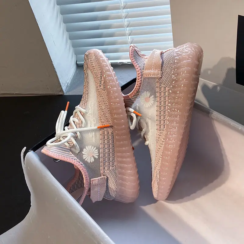 

Luminous Little Daisy fly weaving coconut SHOES GIRLS 2021 new sports shoes breathable all star dad running shoes