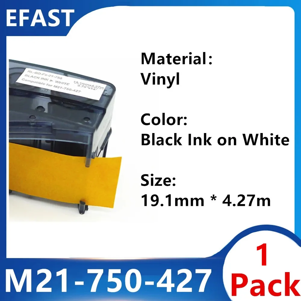 

1Pack M21 750 427 Vinyl Maker Label Ribbon INK Cartridge Black On White For Brady BMP21-PLUS,BMP21-LAB Printer 19.1mm * 4.27m