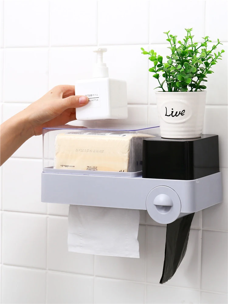 

Toilet Paper Holder Waterproof Wall Hount Tissue Roll Paper Storage Box Multifunctional Bathroom Accessories Free Shipping