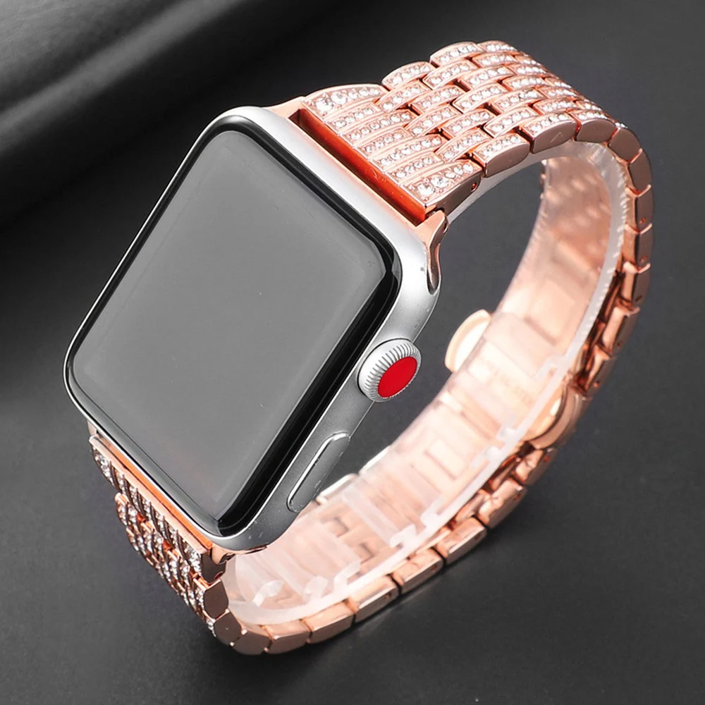 

Luxury Women Stainless Steel Diamond Bracelet for Apple Watch SE Series 6 5 4 3 Band Metal Strap for iWatch 40mm 44mm 38mm 42mm
