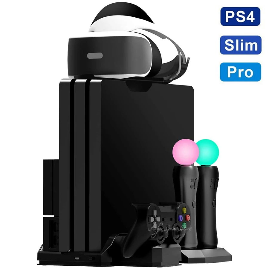 PS4 Pro Slim PSVR вертикальная подставка 3 зарядная док станция 2 охлаждающий вентилятор