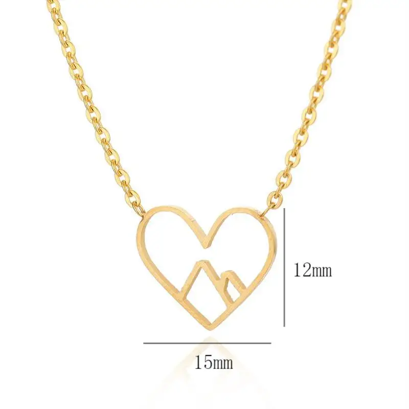 

Stainless Steel Mountain Necklaces Hollow Heart Necklace For Women Men Fashion Couple Jewelry Anniversary Choker Friendship Gift