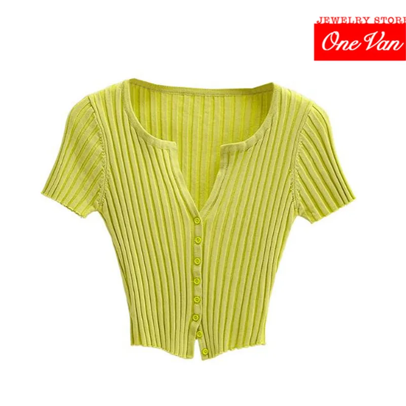 Новинка лета 2020 короткий топ тонкий однотонный Тонкий Повседневный трикотажный