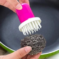 household kitchen cleaning tools stainless steel wire ball with handle clean brush for dish bowl pan clean metal scrubber ball