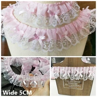 5cm wide luxury 3d pleated pink lace embroidered bows applique ribbon women dress cloth trim diy home sewing guipure supplies