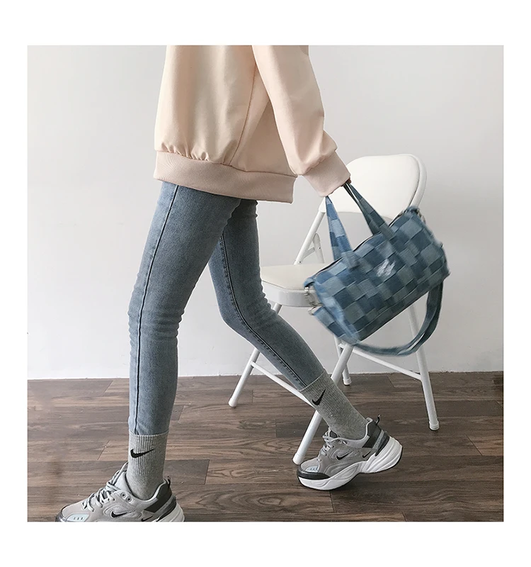 

Ladies Pillow Bag Female Boston Crossbody Bag Grils Cow Plaid Canvas Tote Bag Sweet Shoulder Bag Small Tote Bag for Women