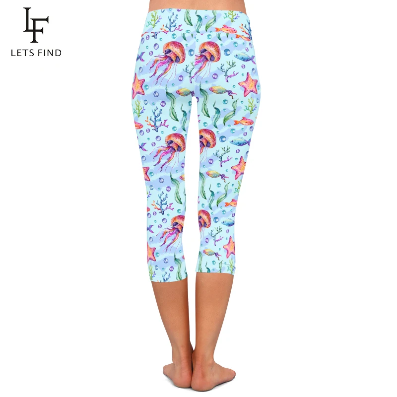 Модные женские леггинсы-капри LETSFIND с изображением медузы водных растений