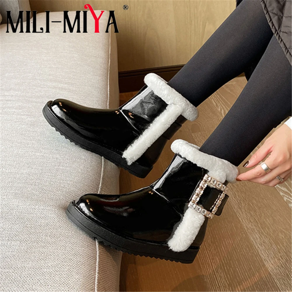 

MILI-MIYA повседневная женская обувь из коровьей кожи; Зимние сапоги с прозрачной пряжкой; Женская обувь; Обувь на Плоском Каблуке без застежки; ...