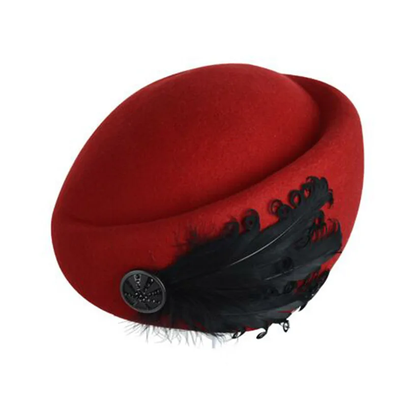 2019 Новая роскошная шапочка стюардессы fedora Шляпа женская мода твердая шерсть