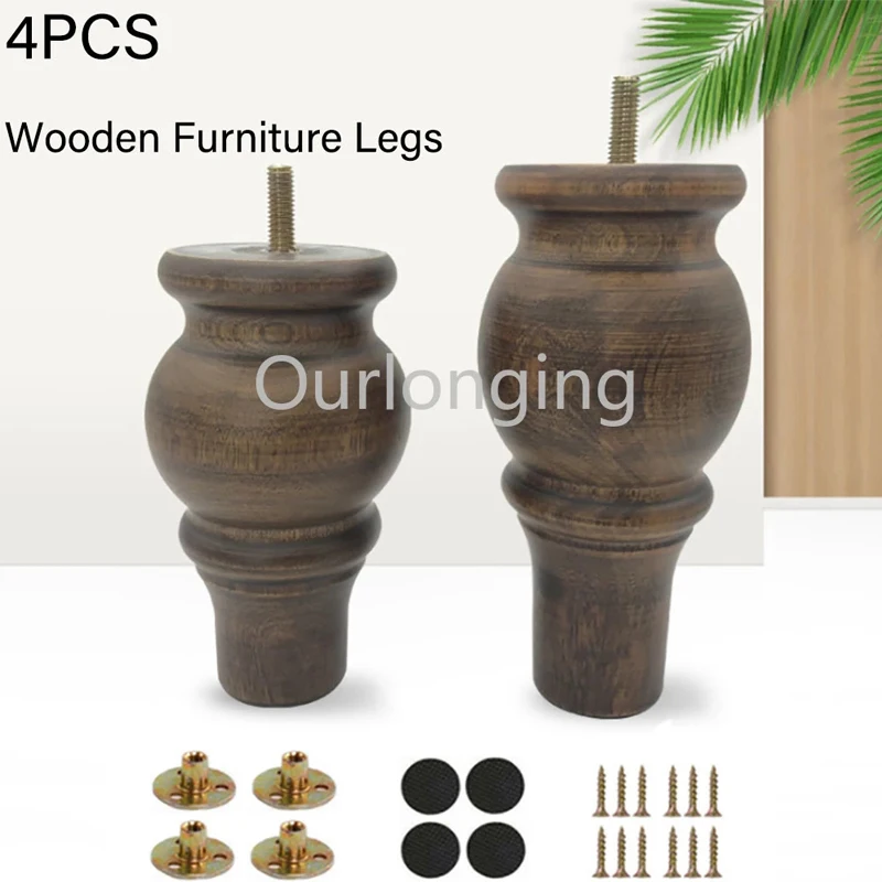 

2/4PCS Round Gourd Furniture Legs with Screws Wooden Furniture Sofa Legs M8 Thread Stem For Dresser Cabinet Table TV Stands