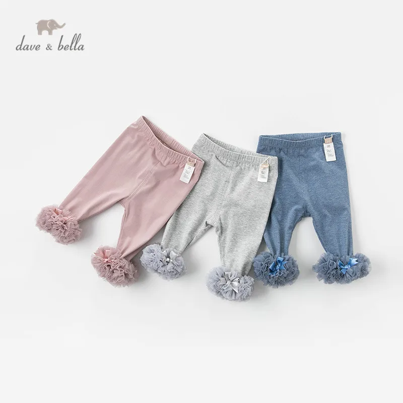 DBJ12822 dave bella/весенние однотонные штаны с бантом для маленьких девочек детские