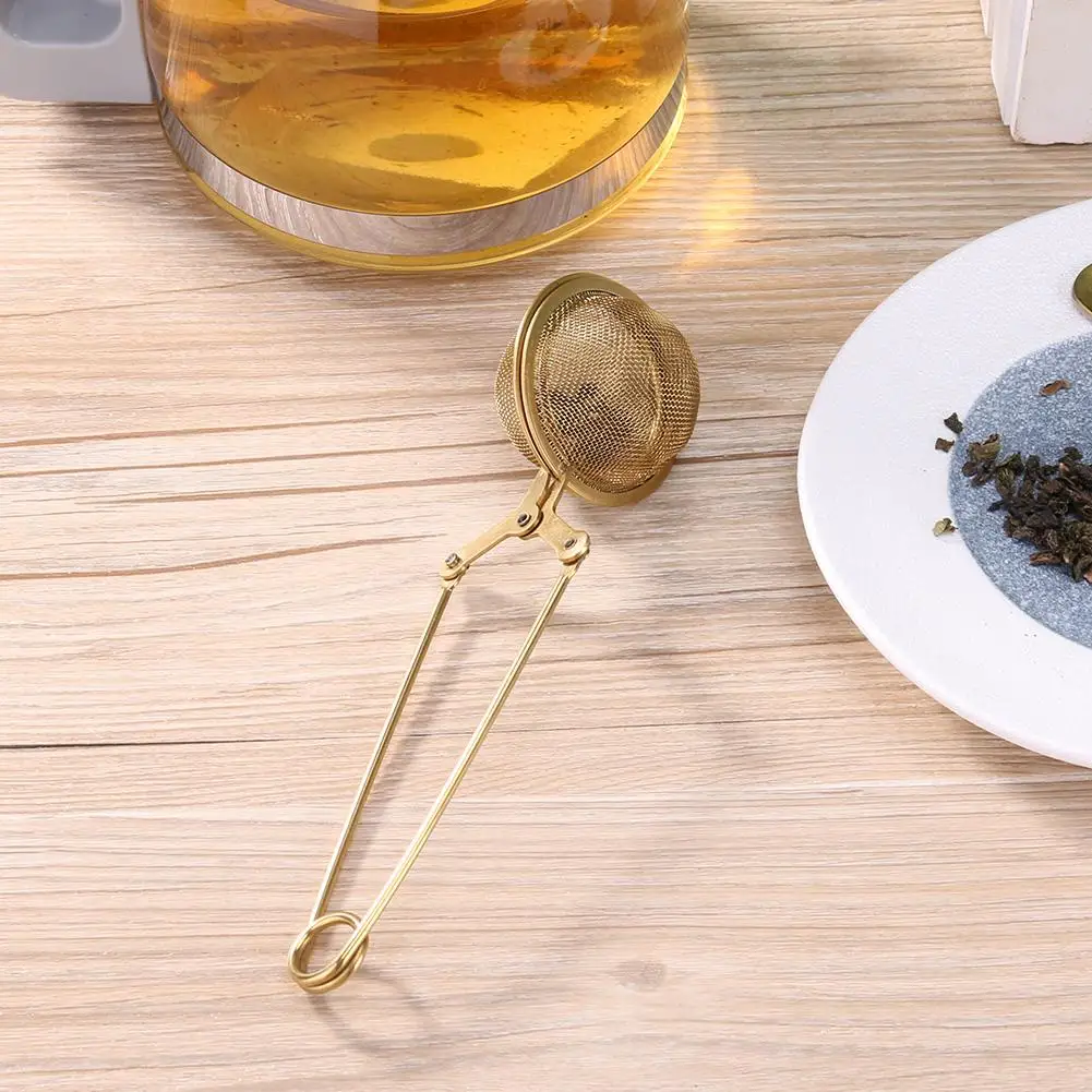 

Gold Stainless Steel Tea Infuser Sphere Mesh Tea Strainer Coffee Herb Spice Filter Diffuser Handle Tea Ball