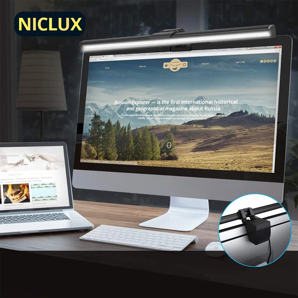 

Световая панель для монитора компьютера NICLUX, световая панель для электронного чтения с питанием от USB, Зажимная лампа с регулируемой яркостью, лампа для защиты глаз от цветовой температуры